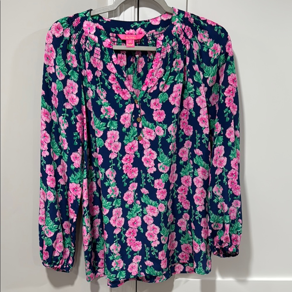 Floral Pink and Green Blouse